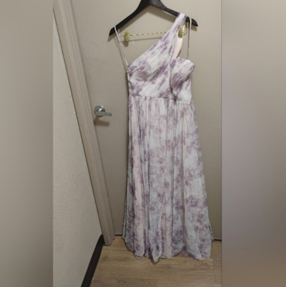 Marchesa Notte Capri Printed One Shoulder Ruched Gown Sz 6